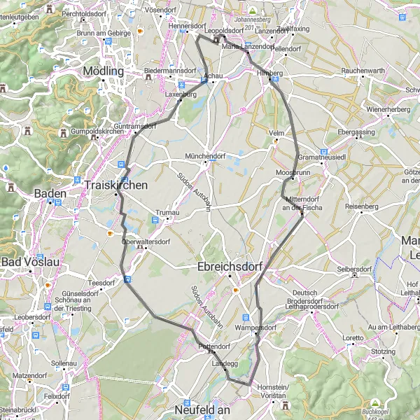 Miniatuurkaart van de fietsinspiratie "Verken de dorpen van Niederösterreich" in Niederösterreich, Austria. Gemaakt door de Tarmacs.app fietsrouteplanner