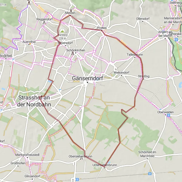 Miniatua del mapa de inspiración ciclista "Ruta cultural por los alrededores de Matzen" en Niederösterreich, Austria. Generado por Tarmacs.app planificador de rutas ciclistas