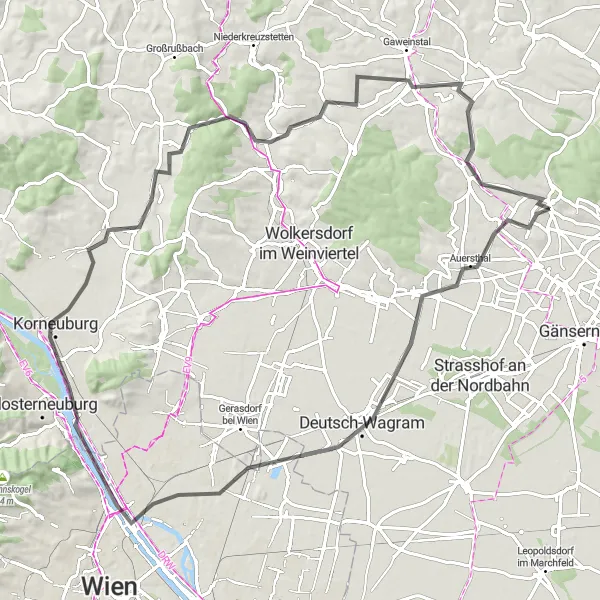 Miniature de la carte de l'inspiration cycliste "Parcours panoramique de Matzen à Groß-Schweinbarth" dans la Niederösterreich, Austria. Générée par le planificateur d'itinéraire cycliste Tarmacs.app