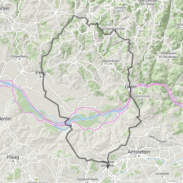 Map miniature of "The Wallsee Castle Road Cycling Route" cycling inspiration in Niederösterreich, Austria. Generated by Tarmacs.app cycling route planner