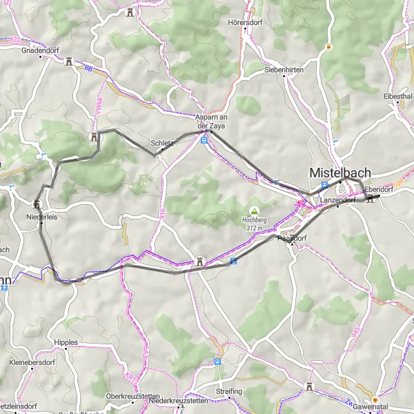 Miniatuurkaart van de fietsinspiratie "Ladendorf naar Mistelbach Fietsroute" in Niederösterreich, Austria. Gemaakt door de Tarmacs.app fietsrouteplanner