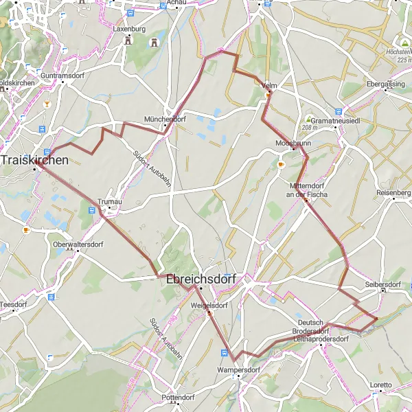 Miniatura della mappa di ispirazione al ciclismo "Percorso in bicicletta gravel da Möllersdorf a Trumau" nella regione di Niederösterreich, Austria. Generata da Tarmacs.app, pianificatore di rotte ciclistiche