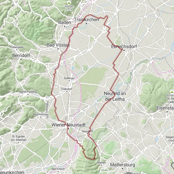 Miniaturní mapa "Ebreichsdorf - Kottingbrunn - Velká okružní cesta" inspirace pro cyklisty v oblasti Niederösterreich, Austria. Vytvořeno pomocí plánovače tras Tarmacs.app