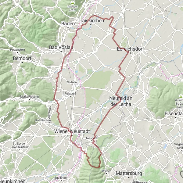 Miniatura della mappa di ispirazione al ciclismo "Esplorazione ciclistica tra natura e cultura nei dintorni di Möllersdorf" nella regione di Niederösterreich, Austria. Generata da Tarmacs.app, pianificatore di rotte ciclistiche