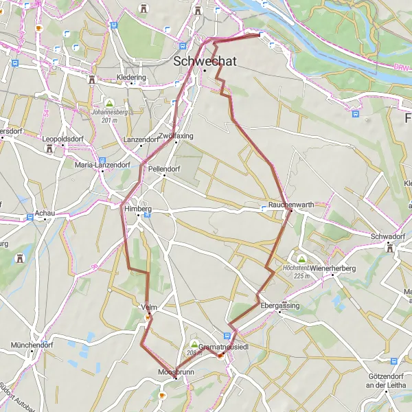 Miniature de la carte de l'inspiration cycliste "Chemin rural à travers les collines" dans la Niederösterreich, Austria. Générée par le planificateur d'itinéraire cycliste Tarmacs.app