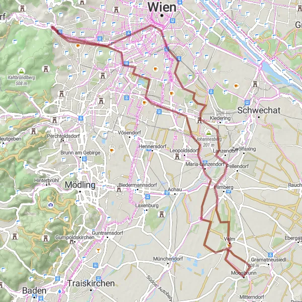 Miniature de la carte de l'inspiration cycliste "L'aventure paisible de Moosbrunn à Neuhofsee I" dans la Niederösterreich, Austria. Générée par le planificateur d'itinéraire cycliste Tarmacs.app