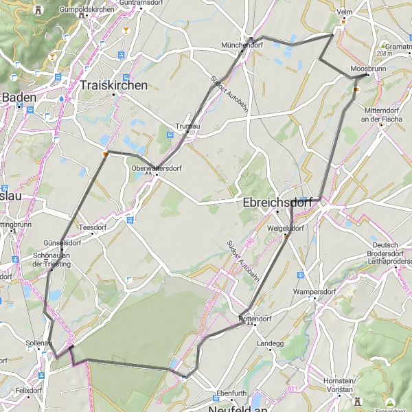 Miniatura mapy "Trasa rowerowa przez Moosbrunn i okolicę (Niederösterreich, Austria)" - trasy rowerowej w Niederösterreich, Austria. Wygenerowane przez planer tras rowerowych Tarmacs.app