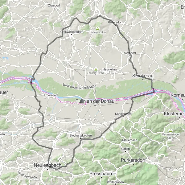 Mapa miniatúra "Okruh pozdĺž malebných dediniek (road)" cyklistická inšpirácia v Niederösterreich, Austria. Vygenerované cyklistickým plánovačom trás Tarmacs.app