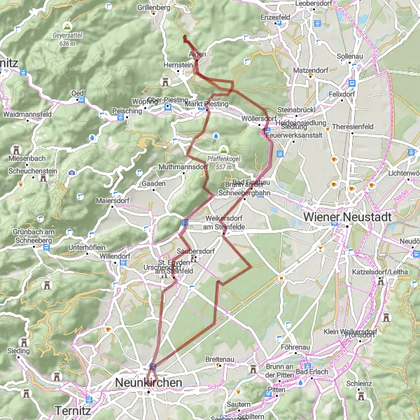 Miniaturní mapa "Charming Gravel Tour to St. Egyden am Steinfeld" inspirace pro cyklisty v oblasti Niederösterreich, Austria. Vytvořeno pomocí plánovače tras Tarmacs.app