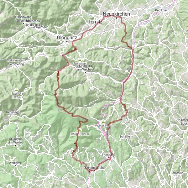 Miniatua del mapa de inspiración ciclista "Ruta de Ciclismo de Grava por Neunkirchen y Alrededores" en Niederösterreich, Austria. Generado por Tarmacs.app planificador de rutas ciclistas