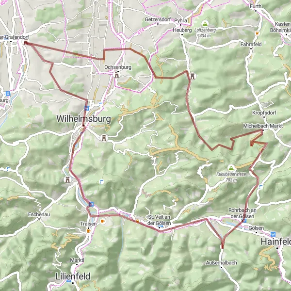 Miniatura mapy "Trasa rowerowa gravel w okolicach Ober-Grafendorf" - trasy rowerowej w Niederösterreich, Austria. Wygenerowane przez planer tras rowerowych Tarmacs.app