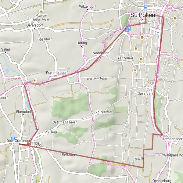 Miniatura mapy "Krótka trasa gravelowa w pobliżu Ober-Grafendorf" - trasy rowerowej w Niederösterreich, Austria. Wygenerowane przez planer tras rowerowych Tarmacs.app