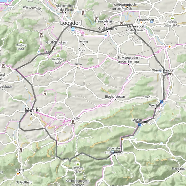 Miniatura mapy "Rowery w Rabenstein i Sierninger Berg" - trasy rowerowej w Niederösterreich, Austria. Wygenerowane przez planer tras rowerowych Tarmacs.app