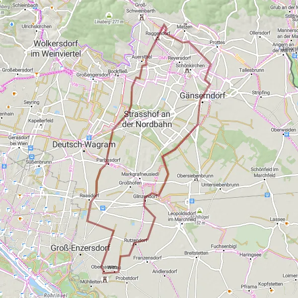 Mapa miniatúra "Gravel Route from Oberhausen" cyklistická inšpirácia v Niederösterreich, Austria. Vygenerované cyklistickým plánovačom trás Tarmacs.app