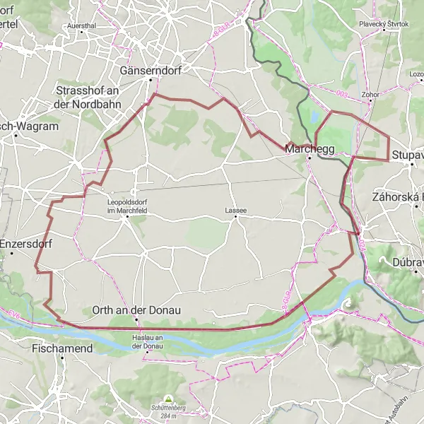 Kartminiatyr av "Glinzendorf til Schloss Sachsengang Grusvei Sykkeltur" sykkelinspirasjon i Niederösterreich, Austria. Generert av Tarmacs.app sykkelrutoplanlegger