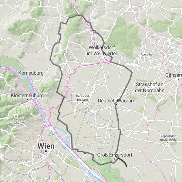 Miniature de la carte de l'inspiration cycliste "Tour Historique d'Oberhausen" dans la Niederösterreich, Austria. Générée par le planificateur d'itinéraire cycliste Tarmacs.app