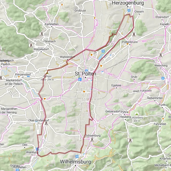 Map miniature of "Countryside Delight: Gravel Adventure in Niederösterreich" cycling inspiration in Niederösterreich, Austria. Generated by Tarmacs.app cycling route planner