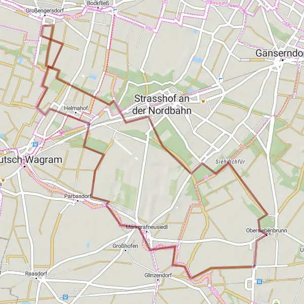 Miniaturní mapa "Lesy a vinice Weinviertelu" inspirace pro cyklisty v oblasti Niederösterreich, Austria. Vytvořeno pomocí plánovače tras Tarmacs.app