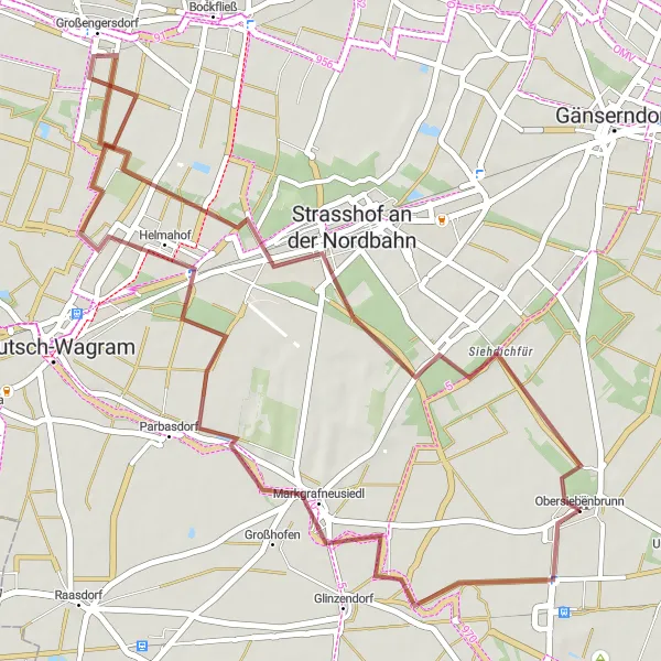 Karten-Miniaturansicht der Radinspiration "Weinviertler Schotterrunde" in Niederösterreich, Austria. Erstellt vom Tarmacs.app-Routenplaner für Radtouren