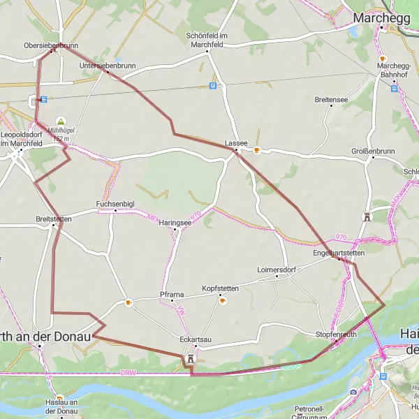 Miniatura mapy "Trasa do Eckartsau" - trasy rowerowej w Niederösterreich, Austria. Wygenerowane przez planer tras rowerowych Tarmacs.app