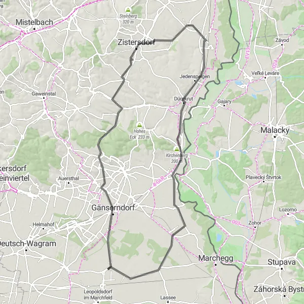 Miniatura mapy "Trasa przez Gänserndorf i Jedenspeigen" - trasy rowerowej w Niederösterreich, Austria. Wygenerowane przez planer tras rowerowych Tarmacs.app