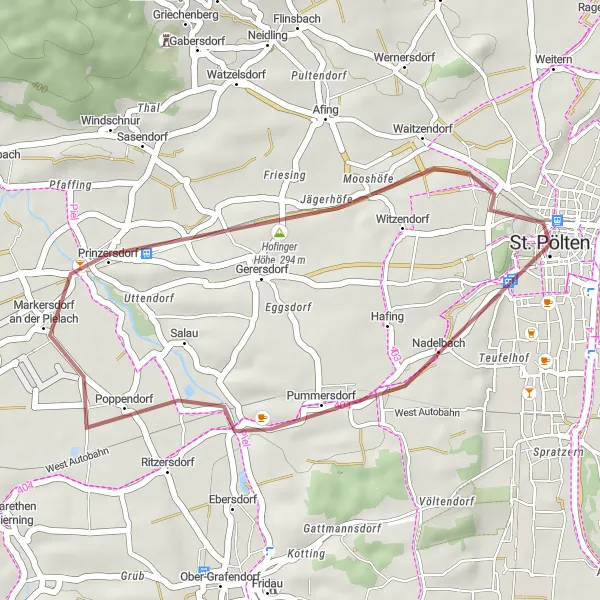Miniaturní mapa "Gravel Route: Prinzersdorf to Eisberg Adventure" inspirace pro cyklisty v oblasti Niederösterreich, Austria. Vytvořeno pomocí plánovače tras Tarmacs.app