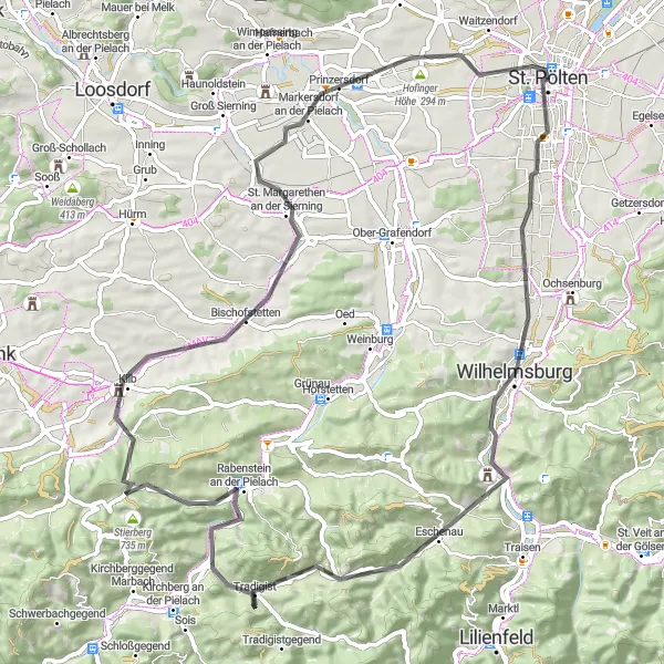 Miniatura della mappa di ispirazione al ciclismo "Giro in bicicletta a Oberwagram" nella regione di Niederösterreich, Austria. Generata da Tarmacs.app, pianificatore di rotte ciclistiche