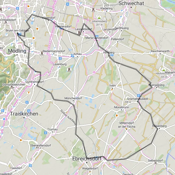 Miniaturní mapa "Silniční cyklistické trasy okolo Perchtoldsdorfu" inspirace pro cyklisty v oblasti Niederösterreich, Austria. Vytvořeno pomocí plánovače tras Tarmacs.app
