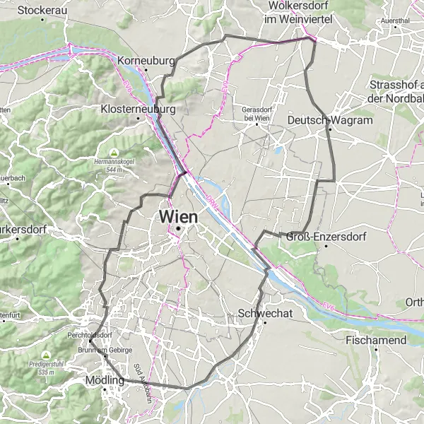 Kartminiatyr av "Rundtur langs Historiske Veier" sykkelinspirasjon i Niederösterreich, Austria. Generert av Tarmacs.app sykkelrutoplanlegger