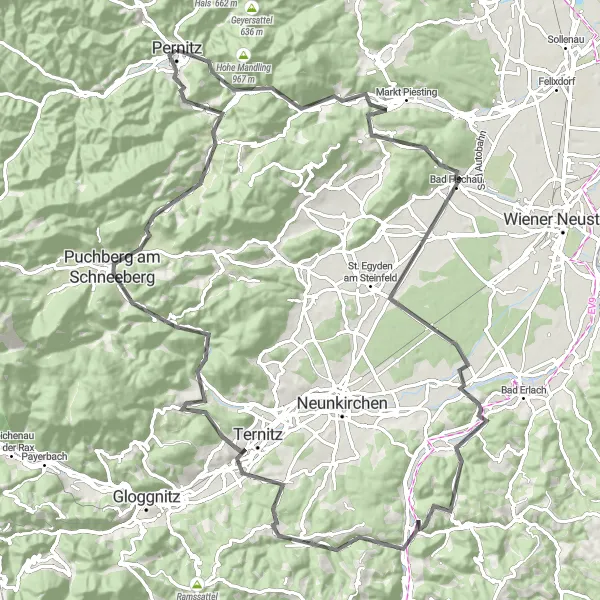 Miniatuurkaart van de fietsinspiratie "106 km road fietsroute rond Pernitz" in Niederösterreich, Austria. Gemaakt door de Tarmacs.app fietsrouteplanner