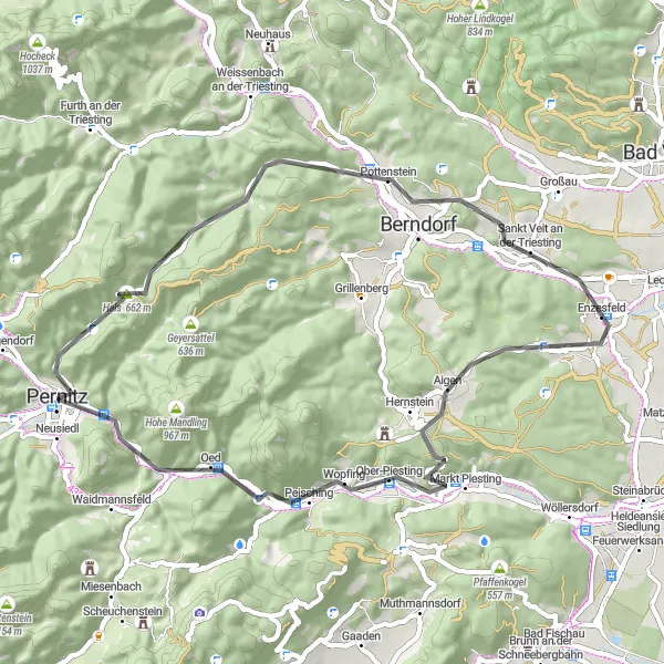 Miniatuurkaart van de fietsinspiratie "Ontdekkingstocht naar Hirtenberg" in Niederösterreich, Austria. Gemaakt door de Tarmacs.app fietsrouteplanner