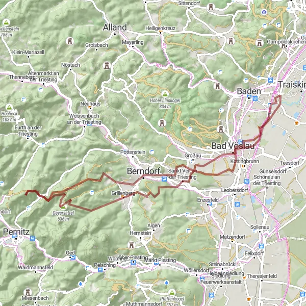 Map miniature of "Scenic Gravel Route Through Niederösterreich" cycling inspiration in Niederösterreich, Austria. Generated by Tarmacs.app cycling route planner
