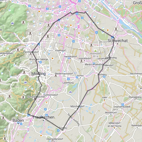 Miniature de la carte de l'inspiration cycliste "Boucle à vélo de Pfaffstätten à Tribuswinkel" dans la Niederösterreich, Austria. Générée par le planificateur d'itinéraire cycliste Tarmacs.app