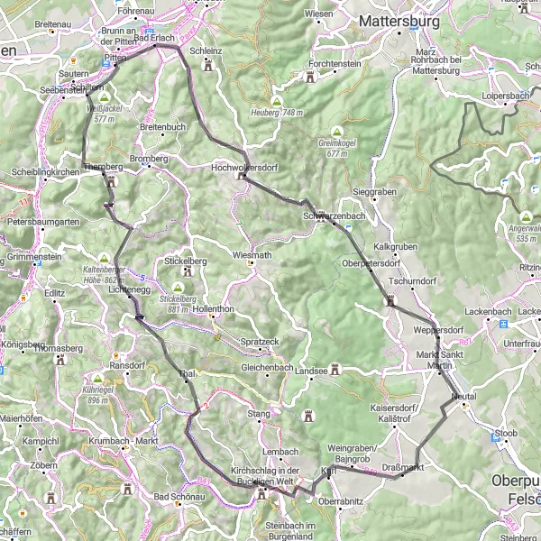 Miniaturekort af cykelinspirationen "Fra Bad Erlach til Schiltern på to hjul" i Niederösterreich, Austria. Genereret af Tarmacs.app cykelruteplanlægger