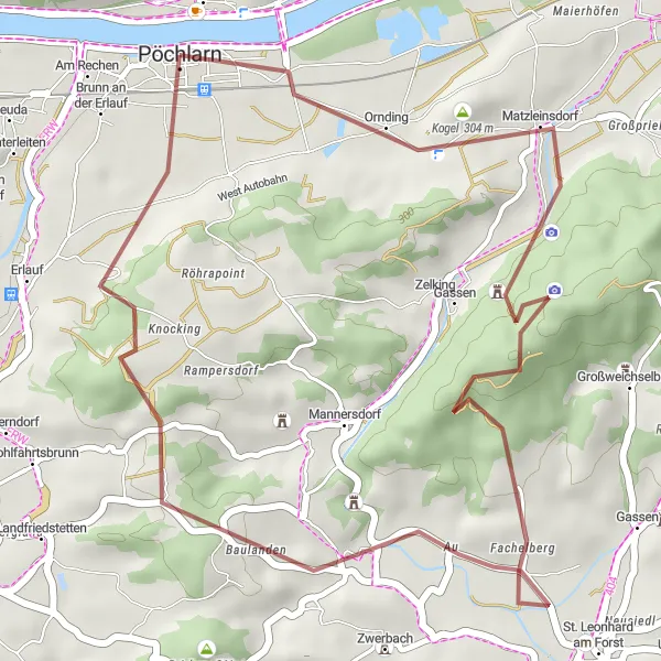 Kartminiatyr av "Opplev roen og naturen i Klein-Pöchlarn-området" sykkelinspirasjon i Niederösterreich, Austria. Generert av Tarmacs.app sykkelrutoplanlegger