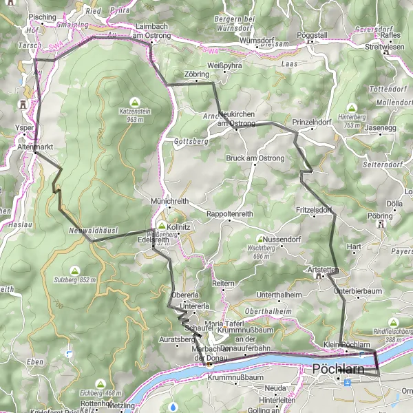 Miniatuurkaart van de fietsinspiratie "Kastelenroute" in Niederösterreich, Austria. Gemaakt door de Tarmacs.app fietsrouteplanner