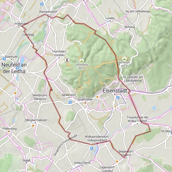 Miniatura della mappa di ispirazione al ciclismo "Giro in bicicletta attraverso Pottendorf" nella regione di Niederösterreich, Austria. Generata da Tarmacs.app, pianificatore di rotte ciclistiche