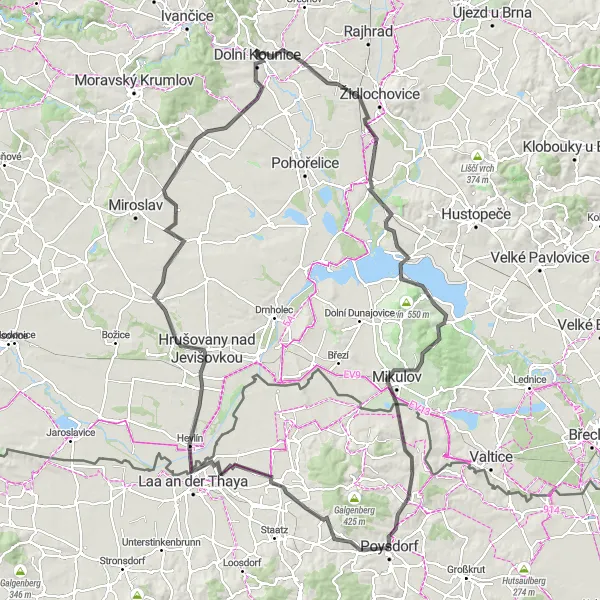 Miniatura mapy "Trasa Poysdorf - Dolní Věstonice" - trasy rowerowej w Niederösterreich, Austria. Wygenerowane przez planer tras rowerowych Tarmacs.app