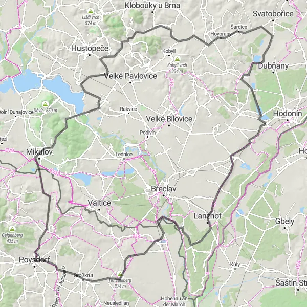 Miniatura mapy "Trasa rowerowa Mikulov - Poysdorf" - trasy rowerowej w Niederösterreich, Austria. Wygenerowane przez planer tras rowerowych Tarmacs.app