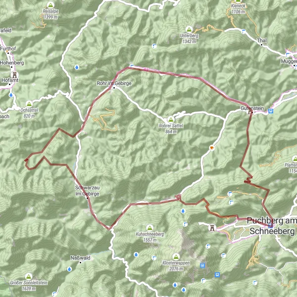 Kartminiatyr av "Mountain Gravel Challenge" sykkelinspirasjon i Niederösterreich, Austria. Generert av Tarmacs.app sykkelrutoplanlegger