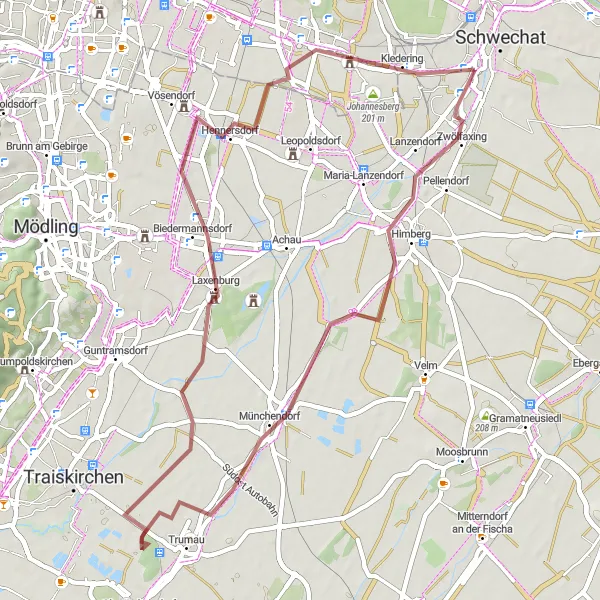 Map miniature of "Rannersdorf Zwölfaxing Loop" cycling inspiration in Niederösterreich, Austria. Generated by Tarmacs.app cycling route planner