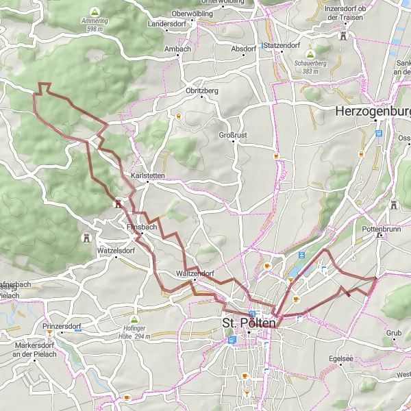 Map miniature of "The Gravel Escape" cycling inspiration in Niederösterreich, Austria. Generated by Tarmacs.app cycling route planner