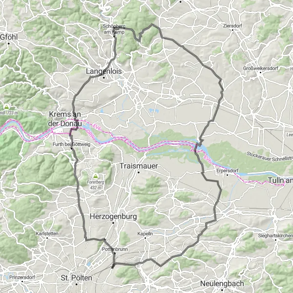 Miniaturní mapa "Trasa kolem Ratzersdorfu an der Traisen" inspirace pro cyklisty v oblasti Niederösterreich, Austria. Vytvořeno pomocí plánovače tras Tarmacs.app