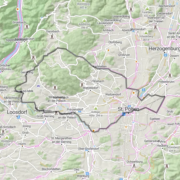 Map miniature of "The Historic Trail" cycling inspiration in Niederösterreich, Austria. Generated by Tarmacs.app cycling route planner
