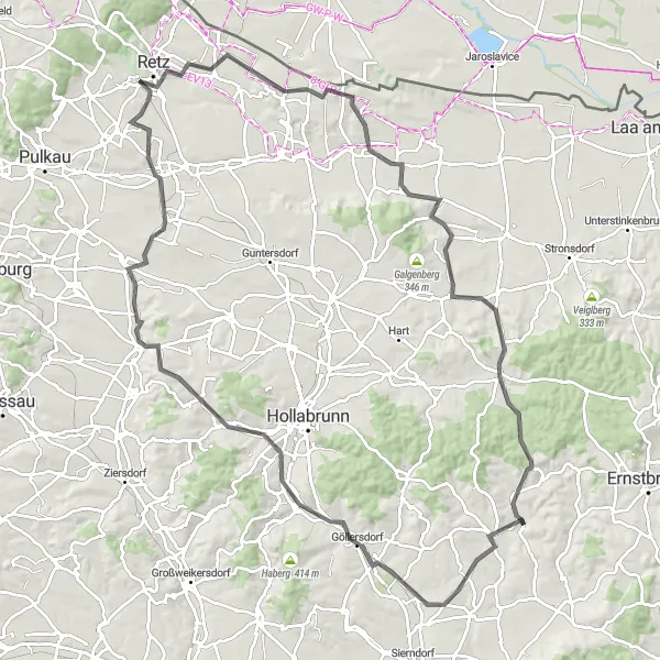 Kartminiatyr av "Historisk Road Rundtur til Altenberg" sykkelinspirasjon i Niederösterreich, Austria. Generert av Tarmacs.app sykkelrutoplanlegger