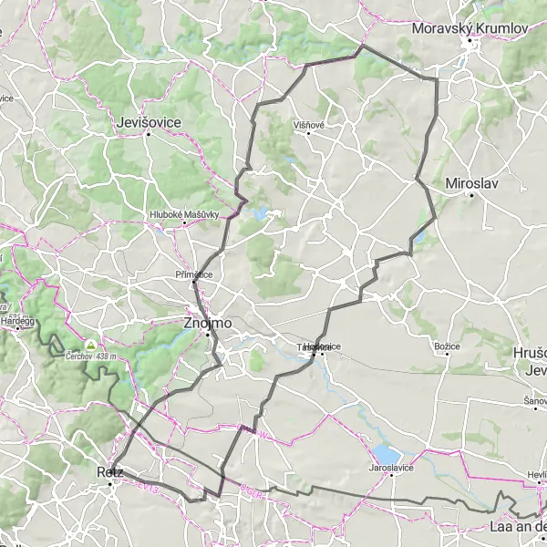 Mapa miniatúra "Jízda kouzelnými vinohrady" cyklistická inšpirácia v Niederösterreich, Austria. Vygenerované cyklistickým plánovačom trás Tarmacs.app