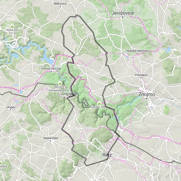 Miniatua del mapa de inspiración ciclista "Viaje por Oberfladnitz y Ctitružice" en Niederösterreich, Austria. Generado por Tarmacs.app planificador de rutas ciclistas