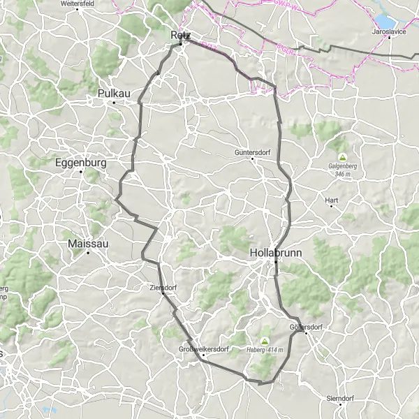 Mapa miniatúra "Road Retz - Gollitsch Route" cyklistická inšpirácia v Niederösterreich, Austria. Vygenerované cyklistickým plánovačom trás Tarmacs.app