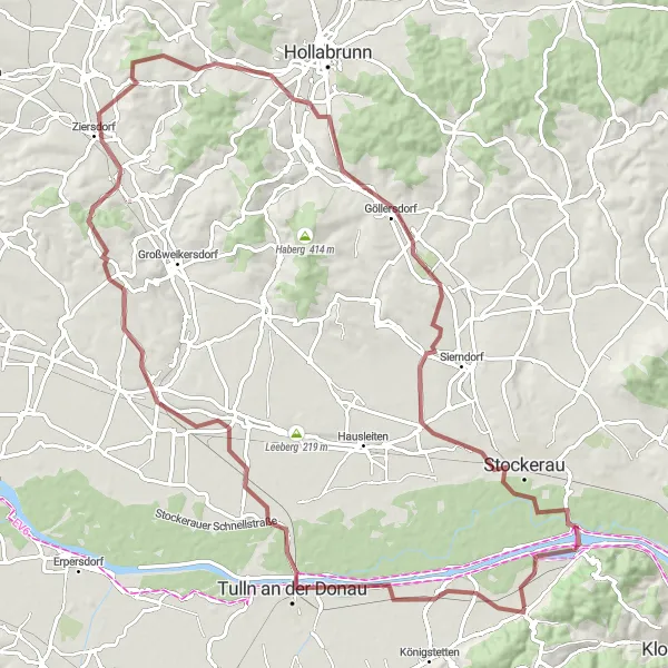 Miniaturekort af cykelinspirationen "Wagram Panorama Grusvej" i Niederösterreich, Austria. Genereret af Tarmacs.app cykelruteplanlægger