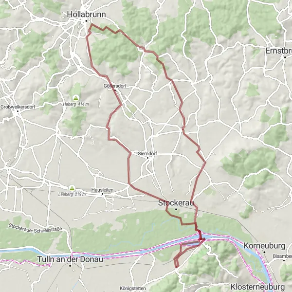 Karttaminiaatyyri "Gravelbike kierros St. Andrä vor dem Hagenthale" pyöräilyinspiraatiosta alueella Niederösterreich, Austria. Luotu Tarmacs.app pyöräilyreittisuunnittelijalla